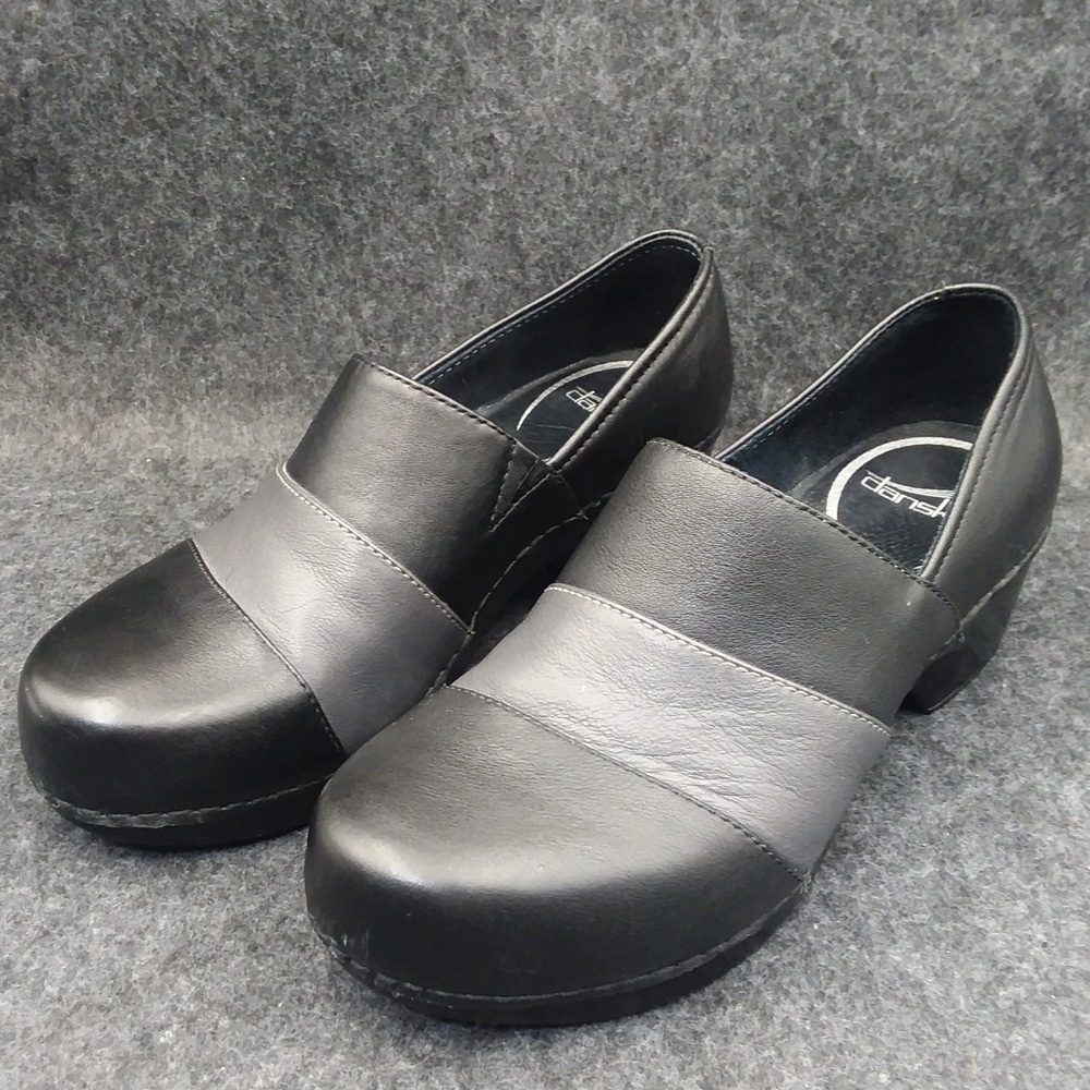 Dansko Tenley Black Gray Leather Clogs Slip On Work Dress Women‎ US 8/8.5 EU39